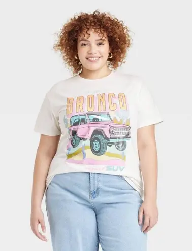 Graphic Tee with Ford Bronco Print Pastel Colors Size XXL Pink