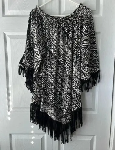 Cinco Ranch Womens Black/White Long Sleeve Tassel Dress Size Large Black