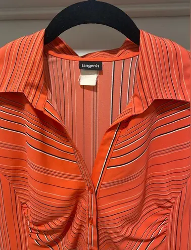 VTG 90s Y2K Tangents Coral Pink Vertical Striped Collared Button