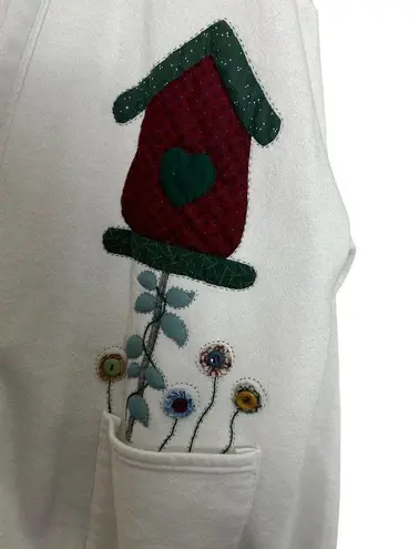 Coastal Grandma Oversized Cardigan Sweatshirt With Novelty Bird Print XL