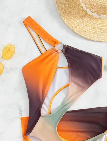 One Piece Multicolor Cut Out Swimsuit Multiple