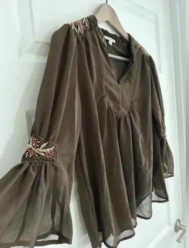 Carolina belle Beaded Blouse Brown Size S