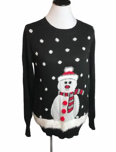 Mesh & Lace Snowman Sweater, Black, White, Large Size M