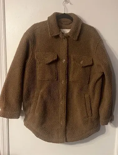 American Eagle Teddy Bear Oversized Sherpa Fleece Jacket M Taupe Brown Size M