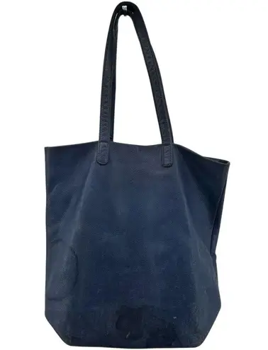 Baggu Tote Milled Leather Bag Handbag Natural Interior Pocket Navy Nubuck Blue