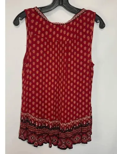 Patrons of Peace Women's Sangria Floral Embroidered Indian Tank Top Red Small