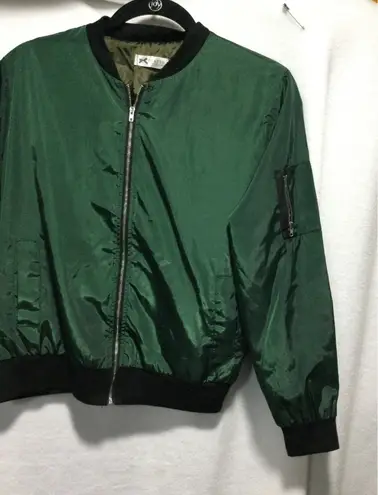 PartySu Green Bomber Jacket Lightweight Zip Up Casual Mens Womens M Size M