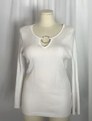 Ashley Stewart White Ribbed Ring Front Women's Sweater (684)