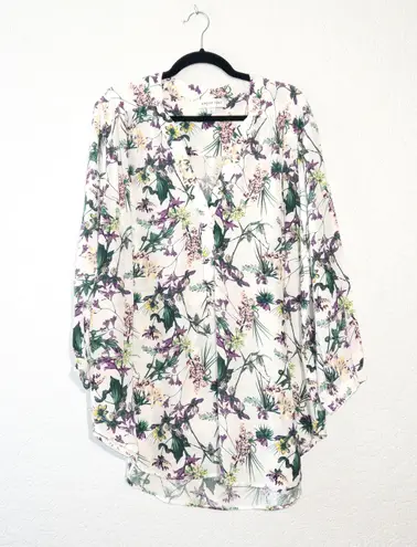 Amour Vert New White Amy Tropez Floral 100% Silk Blouse Size 1X