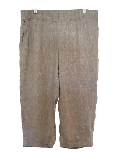 Pure Jill Linen Trapunto Cropped Pull On Pants Light Sable Womens Size Large P Brown