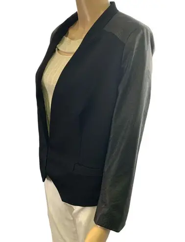 Black Rainn Womens Blazer Suit Jacket Faux Leather Black Hook Closure Medium