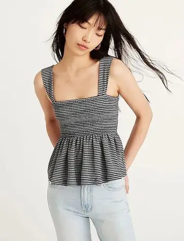 Madewell Texture & Thread Smocked Peplum Tank Top in Deep Navy Ellis Stripe M