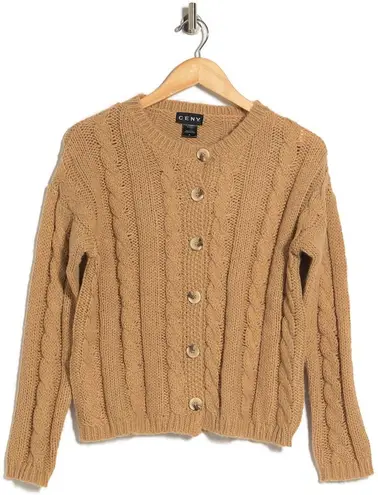 Cotton Emporium NWT Cable Knit Button Front Button coffee brown Cardigan