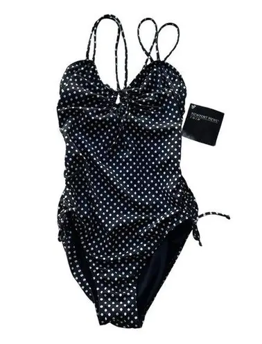 Newport News 1 Piece Swimsuit Black White Polka Dots Size 10 Medium Keyhole NWT