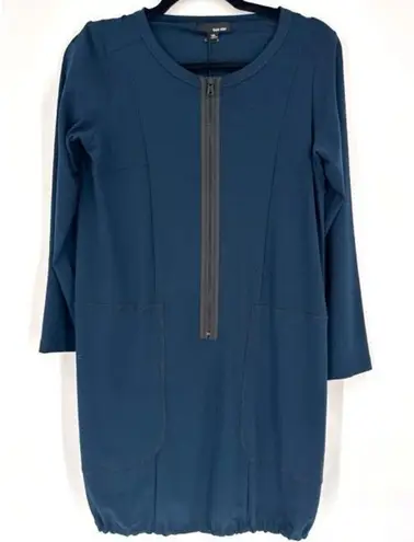 NWT Sun Kim Dark Teal Full Zip Blue London Tunic Dress Size XS Bubble Hem