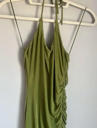 Meshki NEW  Allison Jersey Ruched Split Green Maxi Dress