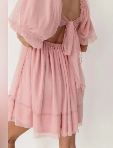 Mable Whimsical Blush Organza Babydoll Muse Chiffon Tulle Swiss Dot Skater Dress Pink Size L