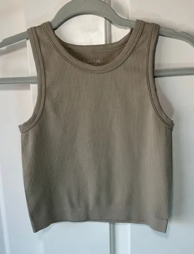 Love Life Essentials Ribbed Tank Top XS/S Beige Crop Sleeveless Casual Tan