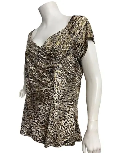 MSK Women's Brown Gold Dots Snake Print Ruched Sweetheart Neck Blouse Size L Y2K Size L
