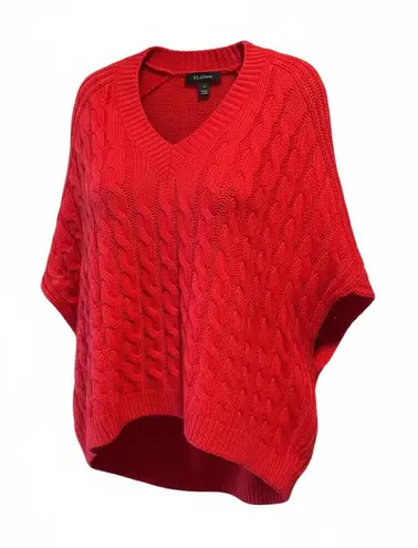 St. John Cable Knit Cocoon Poncho Sweater Red Cotton Wool Blend Luxury Size M/L