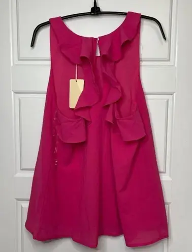 Entro  Women's Pink Racerback, Lined, Ruffle Sleeveless Blouse Size Medium NWT‎