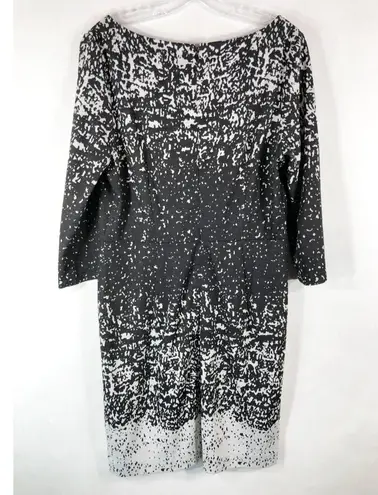 Catherine Malandrino Size 12 Dress Black Gray Shift Knee Length Knit Zip 1384