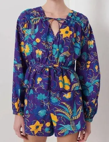 NWT Derek Lam 10 Crosby Purple Reef Long Sleeve Breanna Top & Shorts Set Size 4