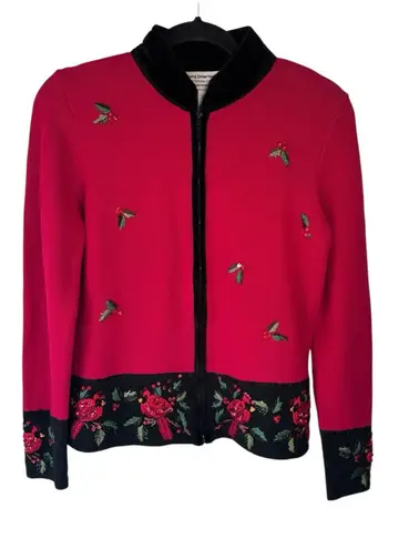Tiara International Christmas Collection Red Cardinal Beaded Zip Front Size S