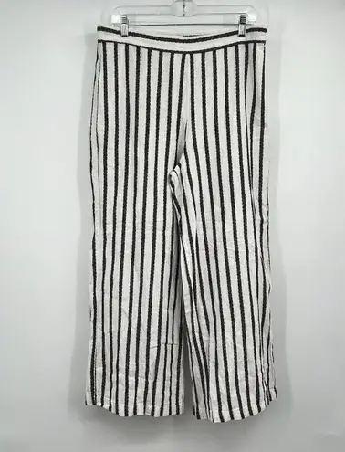 St Tropez West Womens M Linen Blend Pants Striped Relaxed Vacation Cruise Beach White Size M