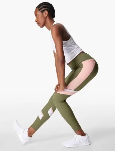 Sweaty Betty Power Block Gym Leggings Sage & Pink Colorblock Women's Size XS