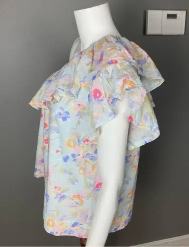 Something Navy Revolve  one shoulder top pastel ruffle floral print size medium