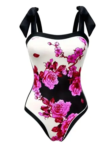 NWT AD Floral Pattern 2 Piece Swimsuits Rose Red Size M