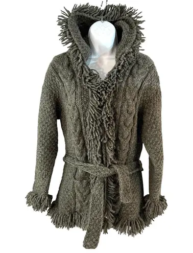 Sisandina Handicrafts 100% Wool Chunky Cable Small Cardigan Gray Fringe Ecuador