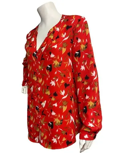 Rachel Zoe  Women's Top Button Down Shirt Red Floral Long Sleeve Size L