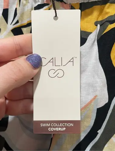 Calia Inverter Pleat Pull On Shorts Linen Multicolored Palm High Rise Size XS Pink