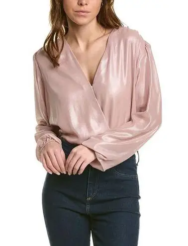 BCBGMAXAZRIA NWT  Rose Pink Shimmer Metallic Surplice Long Sleeve Bodysuit Size L