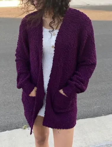 Love Tree Plum Popcorn Texture Cardigan 