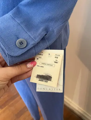 Doncaster NWT Vintage Blue Linen Pants And Jacket Set