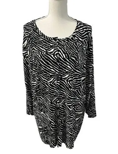 Marina Luna Zebra Print Buttoned Cardigan Women’s Plus Sz 3X Rayon Spandex Black