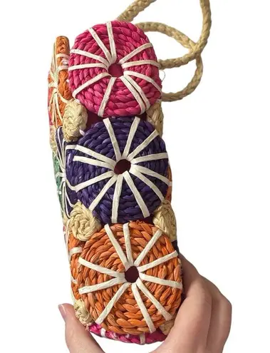 Straw colorful artisan circle pattern purse