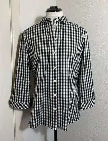 Lafayette 148 , 3/4 sleeve button down black and white checkered gingham 8