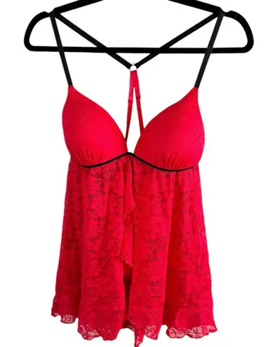 secret treasures Red Lace Babydoll Sexy Lingerie Sheer Nightie Size Medium