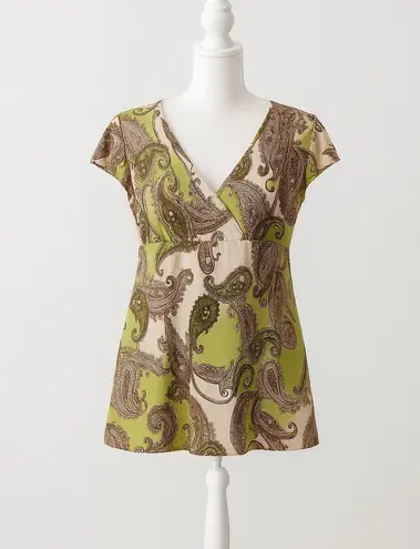 Perceptions VTG Perception Womens Babydoll Top Size 3X Green Paisley Boho 90s Retro Earthy