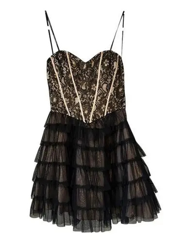 Masquerade Vintage 90s Strapless Black Gold Tiered Tulle Tutu Skirt Dress,Sz 5/6