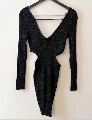 Open Edit Sparkle Cutout Sweater Mini Dress Black/Silver Size Medium NEW