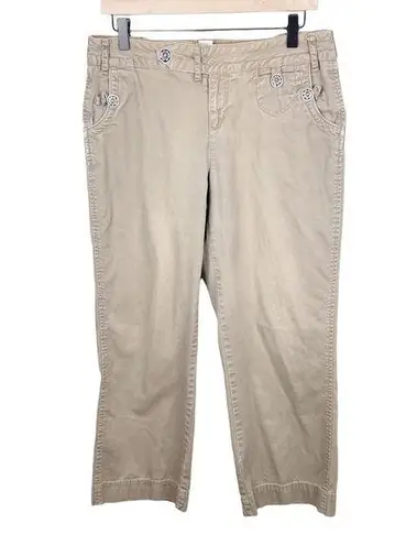 L.A. Blues Vintage Y2K Low Rise Floral Button Tan Pants Bootcut Flare Leg 10P