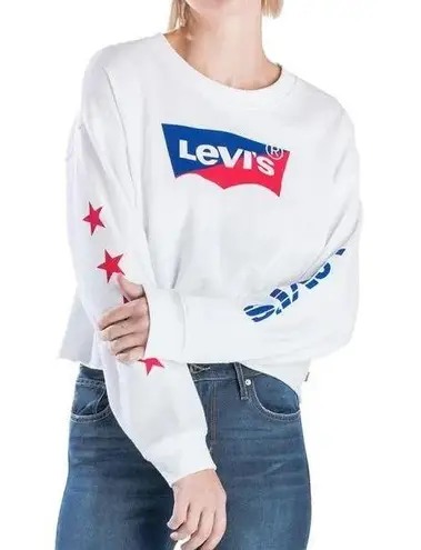 Levi's White Graphic Vintage Raw Cut Crewneck Longsleeve Sweatshirt Top