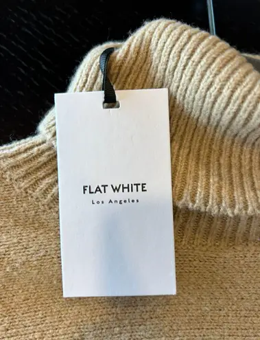 Flat White Poncho Turtle Neck Sweater Tan