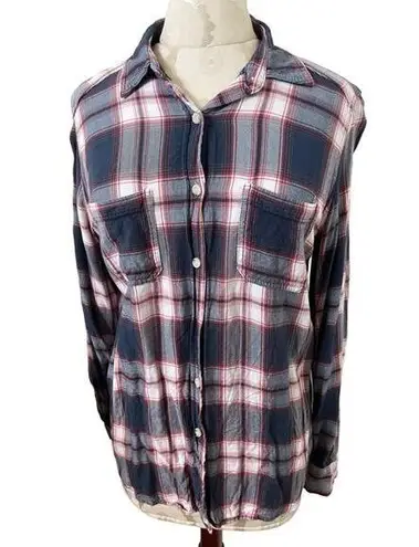Mossimo Boyfriend Fit Long Sleeve Plaid Button Up Small Blue