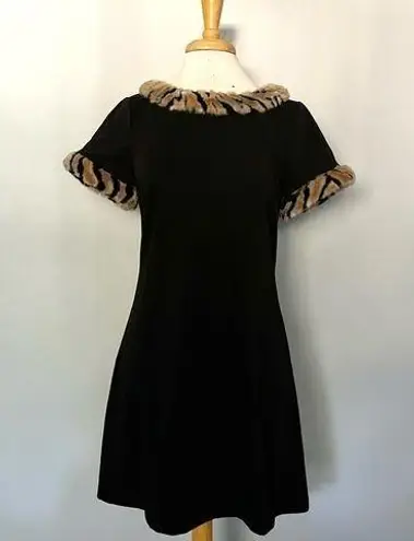 Julie Brown  NYC Faux Fur Short Sleeve Little Black Dress Animal Print Size 6